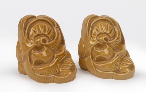 S. STEVENSON (Swinburne Technical College) pair of mustard brown glaze pottery bookends, incised "S. Stevenson, 1947", ​​​​​​​10cm high