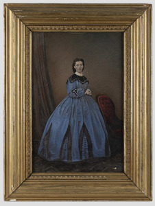 An antique photo portrait of a lady with hand-painted colour enhancement in gilt frame, 50 x 37cm overall.