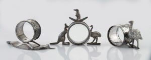 Three antique silver plated napkin rings with Australian motifs, 19th/20th century, the largest 8cm high