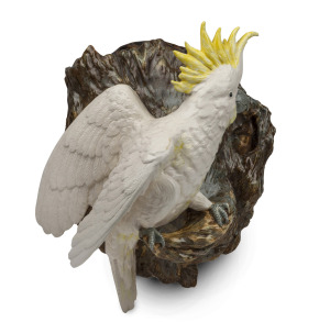 BRUCE GOODE sulphur crested cockatoo pottery wall pocket, incised "Bruce Goode, '88", 41cm high overall