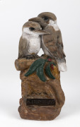 "A STORY OF LOVE" antique fired plaster hand-painted kookaburra statue, 37cm high