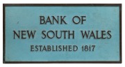 "BANK OF NEW SOUTH WALES ESTABLISHED 1817" pair of bronze advertising signs with stippled blue painted finish, most likely 20th century, 30.5 x 60.5cm - 2