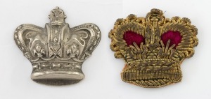 Two Colonial Tasmanian Police kepi badges, one in white metal, the other embroidered, 19th century, the metal example 3.5cm wide.