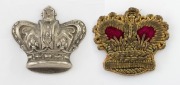 Two Colonial Tasmanian Police kepi badges, one in white metal, the other embroidered, 19th century, the metal example 3.5cm wide.