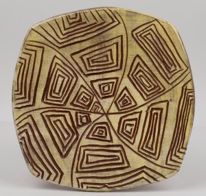 RENITA STANLEY "Ngayuku Walka" earthen ware platter with sgraffito decoration, 2007, signed "Renita Stanley, Ernabella Arts, 2007", with inventory stock number "RSC1212-07", 24cm wide