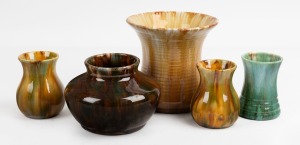 JOHN CAMPBELL group of five assorted pottery vases, the largest 15cm high