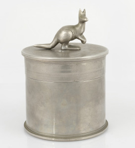 A WWII trench art tobacco jar with kangaroo decoration, 15cm high, 10.5cm diameter