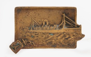 P. S. HYGEIA commemorative brass ashtray, stamped verso "P. S. Hygeia, Scrapped 1931", 14.5cm wide.