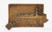 P. S. HYGEIA commemorative brass ashtray, stamped verso "P. S. Hygeia, Scrapped 1931", 14.5cm wide.