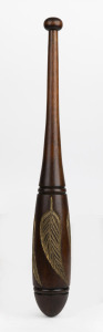 A pair of antique Australian calisthenic clubs, turned blackwood with carved gumleaf decoration and gilt highlights, early 20th century, 51cm high