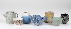 Seven assorted pieces of Australian art ceramics comprising of a teapot, bowls and vases, (7 items), ​​​​​​​artists include Sony Manning, Gillian Hodes and Kim Anh-Nguyen, the largest 12cm high