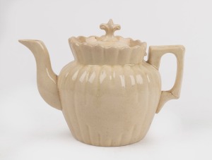 LITHGOW cream glazed pottery teapot, 19th/20th century, impressed "LITHGOW" under the lid, ​​​​​​​14cm high, 19cm wide