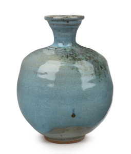 PETER RUSHFORTH blue glazed pottery vase, impressed mark near base, 29cm high