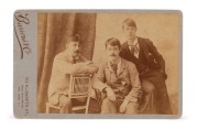 JOHN BUCKLEY CASTIEU, LIONEL LINDSAY and NORMAN LINDSAY: Albumen silver photograph cabinet portrait by Barroni & Co. of 153 Elizabeth, Street, Melbourne, circa 1897.