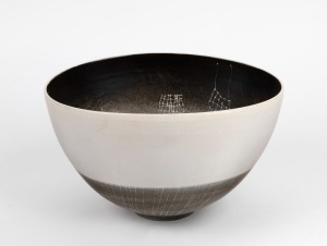 LOUISE BOSCACCI impressive exhibition ceramic bowl with sgraffito animal and linear decoration, signed and titled on the base and dated 2003, 19cm high, 31cm wide
