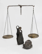 RUNNYMEDE TASMANIA antique gold scales and weights (dated 1847), together with two antique document clips, 19th century, (3 items). PROVENANCE: Bayly Family.
