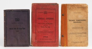 VICTORIAN RAILWAYS: 1944 Ticket Checkers' Manual, together with 1919 Rules and Regulations book plus 1953 General Appendix To The Book of Rules and Regulations And To The Working Time Table.