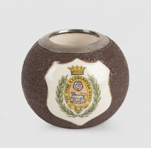 THE YORK AND LANCASTER REGIMENT match striker with sterling silver mount, made by McIntyre & Co. of Burslem, 6cm high