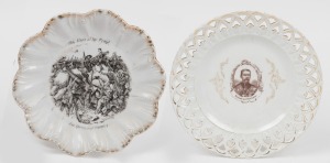 Two commemorative porcelain plates, I.) General Lord Kitchener, II.) Our Boys at the Front for Queen and Country (Boer War), 22cm wide each