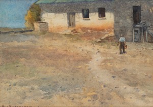 JOHN R. ELDERSHAW (1892-1973), (untitled farmer and outbuilding), watercolour, signed lower left "ELDERSHAW", 21 x 29cm, 48 x 53cm overall.