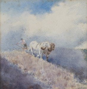 DOROTHY ASHLEY, (untitled plough scene), watercolour, signed lower right, 17 x 17cm, 39 x 36cm overall.