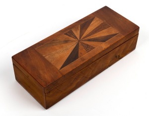 148 · An antique New Zealand specimen timber glove box, 19th century, 7cm high, 26cm wide, 10.5cm deep.