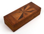 An antique New Zealand specimen timber glove box, 19th century, 7cm high, 26cm wide, 10.5cm deep.