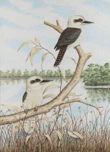 W. L. JENNINGS, (two kookaburras on a branch), watercolour, signed lower left "W L Jennings", 73 x 53cm, 101 x 81cm overall