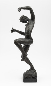 LENORE BOYD (1953 - ) (attributed), (untitled dancing female nude), cast bronze on slate plinth, 39.5cm high.