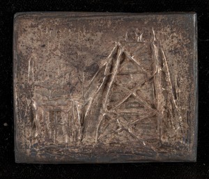 KEVIN CHARLES (PRO) HART (1928-2006) "Broken Hill" Australian silver ingot plaque, ​​​​​​​the ingot 6.5cm wide, framed and mounted, 31 x 32cm overall.