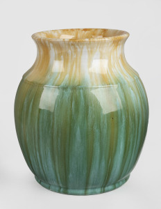 JOHN CAMPBELL green glazed pottery vase with brown highlights, incised "John Campbell, Tasmania", 25cm high.