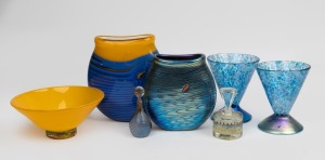 Australian art glass vases, bowl, perfume bottles and glasses, makers include RICHARD CLEMENTS, CAPE BYRON, denizen, etc, (7 items), the largest 15.5cm high.