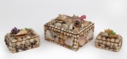 Three Australian folk art boxes decorated with seashells, early to mid 20th century, ​​​​​​​the largest 17cm wide.