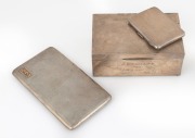 Australian silver cigarette box with cedar lining (449 grams total), together with two Australian silver cigarette cases (306 grams total), one with 9ct rose gold applied monogram, 20th century, (3 items), ​​​​​​​the box 14cm wide, 756 grams total (includ