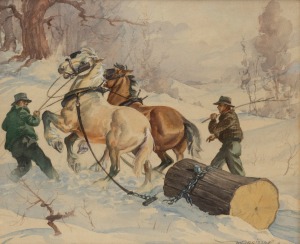 JOHN MORRISSEY (1911-1982), The Seekers, watercolour, signed lower right "Morrissey", titled verso with 20 Guinea price tag, 35 x 41cm, 64 x 69cm overall.