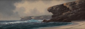 WILLIAM HAVILAND LINDLEY (1882-1969), (untitled coastal scene), gouache, signed lower right "W. Lindley", ​​​​​​​19 x 52cm, 40 x 76cm overall.