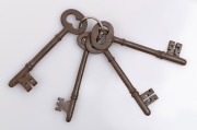 Four convict prison cell door keys with broad arrow marks, 19th century, each approximately ​​​​​​​11cm long.