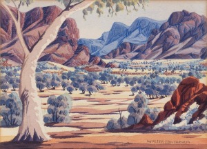 WALTER EBATARINJA (1915-1968), (desert landscape), watercolour, signed lower right "Walter Ebatarinja", ​​​​​​​26 x 36cm, 37 x 47cm overall.