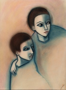 ROBERT (BOB) DICKERSON (1924-2015), Twins, charcoal and pastel on paper, signed lower right "Dickerson", 73 x 54cm, 103 x 85cm overall