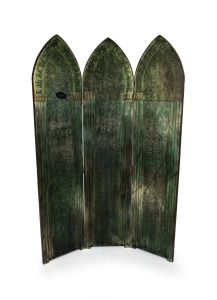 DON SHIEL rare exhibition three-fold room dividing screen, circa 1970, bearing original label, 180cm high, 122cm wide