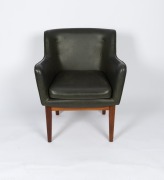 FEATHERSTON for ARISTOC vintage green leatherette armchair with timber base, bearing "Featherston Interiors" and "Aristoc" labels, 80cm high, 66cm across the arms - 2