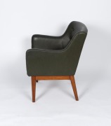 FEATHERSTON for ARISTOC vintage green leatherette armchair with timber base, bearing "Featherston Interiors" and "Aristoc" labels, 80cm high, 66cm across the arms - 3