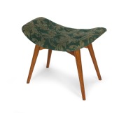 FEATHERSTON vintage Australian footstool with later green jacquard upholstery, late 1950s, ​​​​​​​48cm high, 62cm wide, 39cm deep