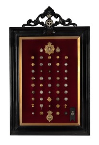 VICTORIAN PRE-FEDERATION MILITARY BUTTON DISPLAY: Attractively framed and mounted, 90 x 57cm overall