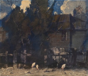 THOMAS BALFOUR (TOM) GARRETT (1879-1952), Sketch, watercolour, signed lower right "Tom Garrett" and titled lower left, bearing several gallery exhibition labels verso including "Rogowski Collection", "McLelland Regional Gallery", "Tasmanian Museum of Art 