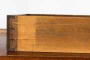 ROBERT PRENZEL antique Australian oak single pedestal hall table with carved waratah decoration to the corners and gumnut and gum leaf carving to the stippled panel door, original nickle plated hardware, tapering legs and lower footrest shelf, the side of - 4