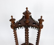 ALCOCK (attributed) handsome antique Australian Tasmanian blackwood revolving billiard cue stand with barley twist supports and lidded urn finials, circa 1870, accompanied by three billiard cues, 126cm high, 59cm diameter. - 2