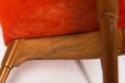 FEATHERSTON B230 vintage Australian armchair with orange upholstery, circa 1953, factory ink stamp to the timber frame, 100cm high, 70cm across the arms. - 4
