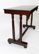 An antique Colonial Australian cedar side table with turned stretcher base, columns and finials, South Australian origin, circa 1860, 78cm high, 114cm wide, 50cm deep - 2