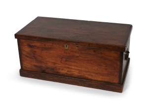An antique Australian cedar travelling trunk with exposed dovetail construction 19th century, 42cm high, 93cm wide, 46cm deep.